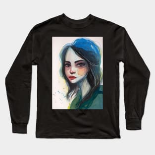 Watercolour portrait of a girl Long Sleeve T-Shirt